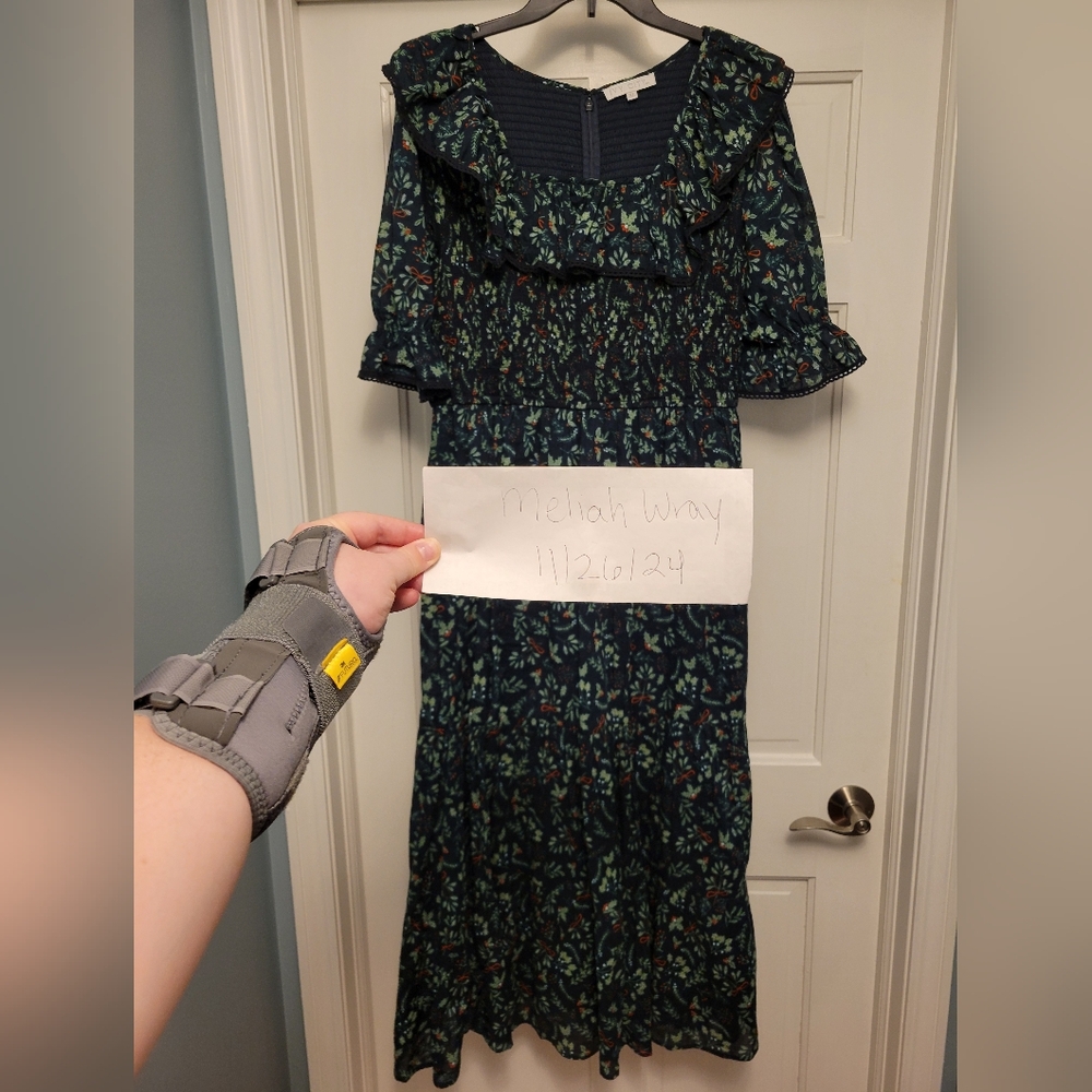 Ivy City Co Dark Green and Red Floral Maxi Dress